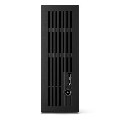 Seagate One Touch Desktop ekstern harddisk 8TB sort, lodrette ventilationsslidser, USB-port, rektangulær og rund knap.