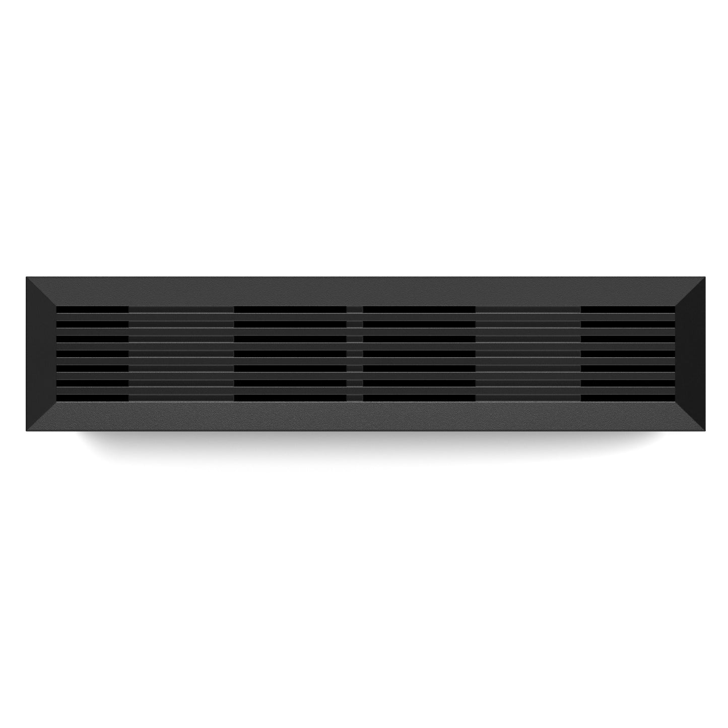 Sort rektangulær luftgitter med vandrette lameller, synlig Seagate One Touch Desktop ekstern harddisk 8TB.