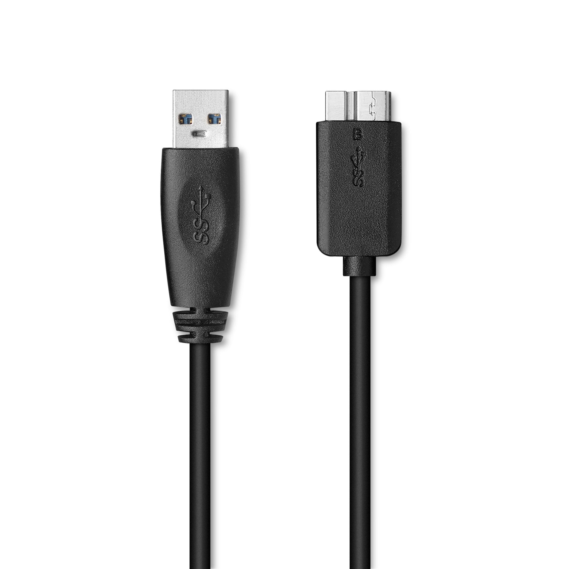 Sort USB 3.0 kabel med USB-A og Micro-B stik til Seagate One Touch Desktop Ekstern Harddisk 8TB.