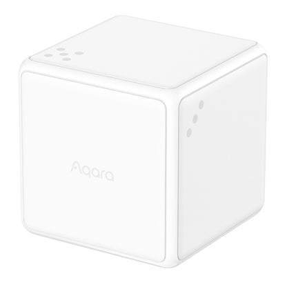 Aqara Cube T1 Pro hvid kubeformet smart home-enhed med afrundede kanter, Aqara-logo og ZigBee 3.0-understøttelse.