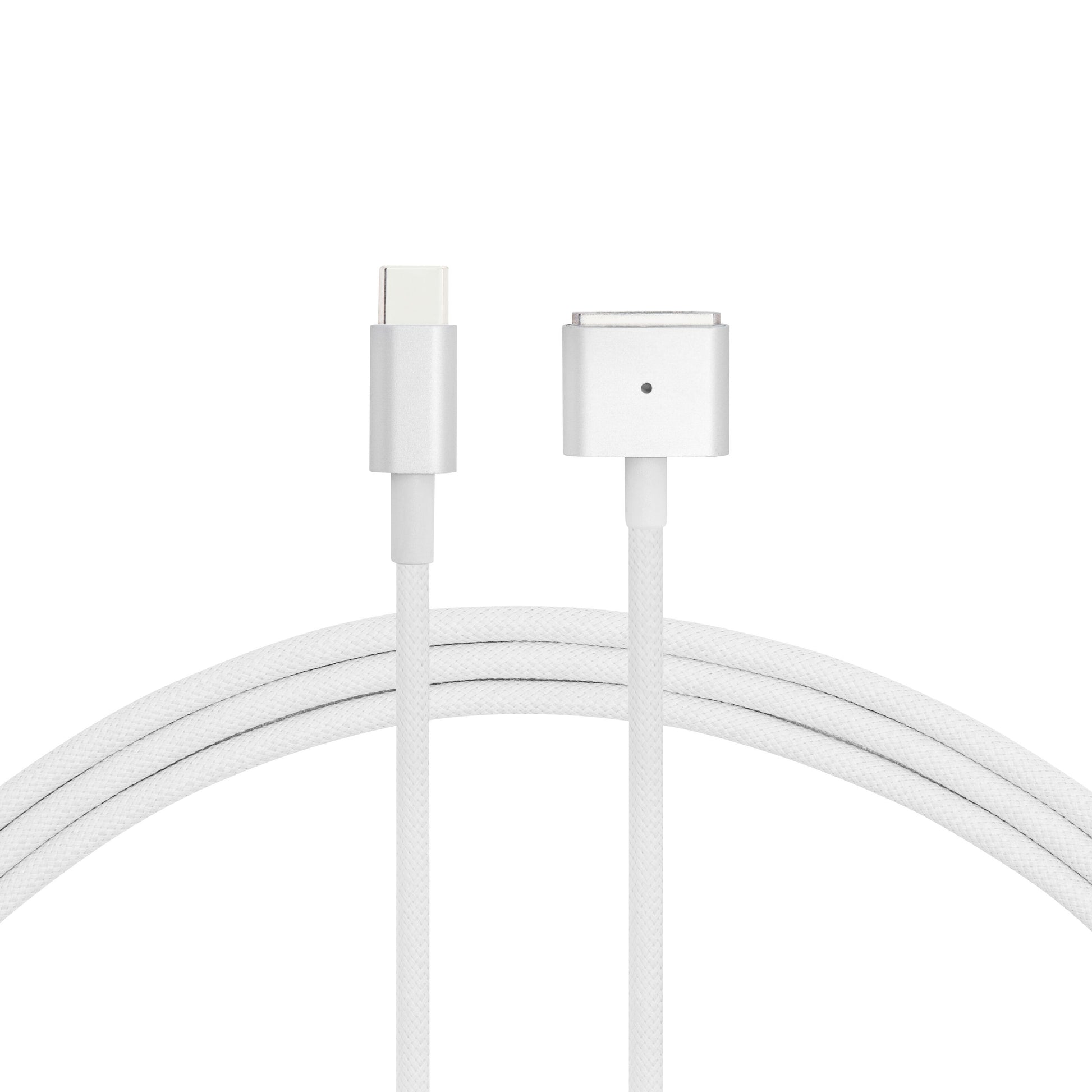 Plexgear USB-C til MagSafe 3 kabel 2m hvid flettet med USB-C og MagSafe 3 stik til MacBook opladning.