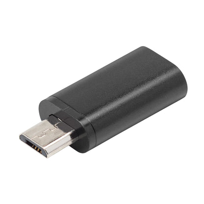 Plexgear Adapter USB-C til Micro-USB sort, metalstik, opladning og dataoverførsel mellem USB-C og Micro-USB enheder.