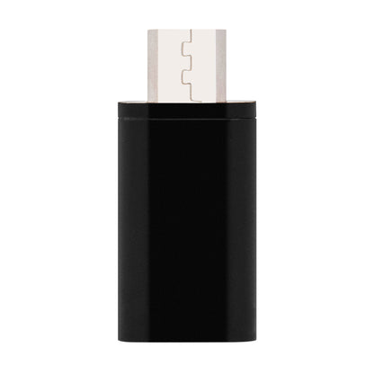 Adapter USB-C til Micro-USB, sort cylinderformet, metalkontakt øverst, til opladning og dataoverførsel.