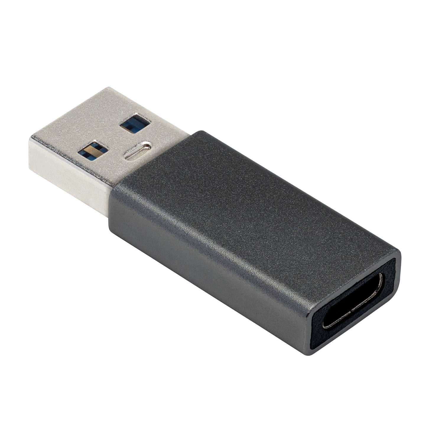 Adapter USB-A til USB-C, sort, USB-A han til USB-C hun, til dataoverførsel mellem enheder.