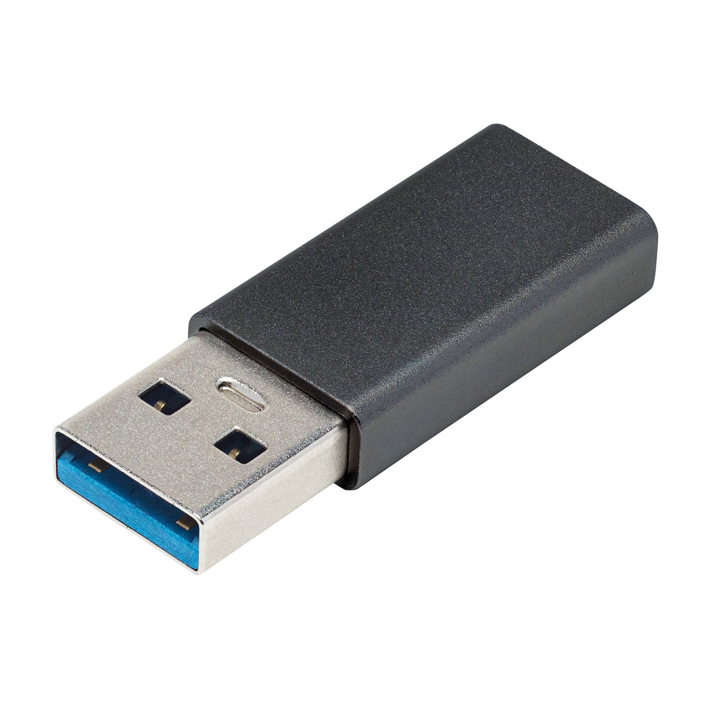 Adapter USB-A til USB-C, sort med blå USB-A stik og USB-C adapter, til dataoverførsel.