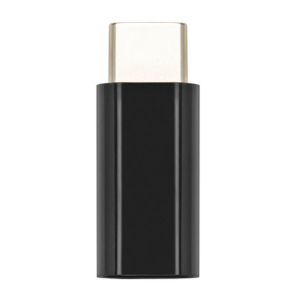 Plexgear Adapter Micro-USB til USB-C, sort rektangulær med metallisk stik, til opladning og dataoverførsel.