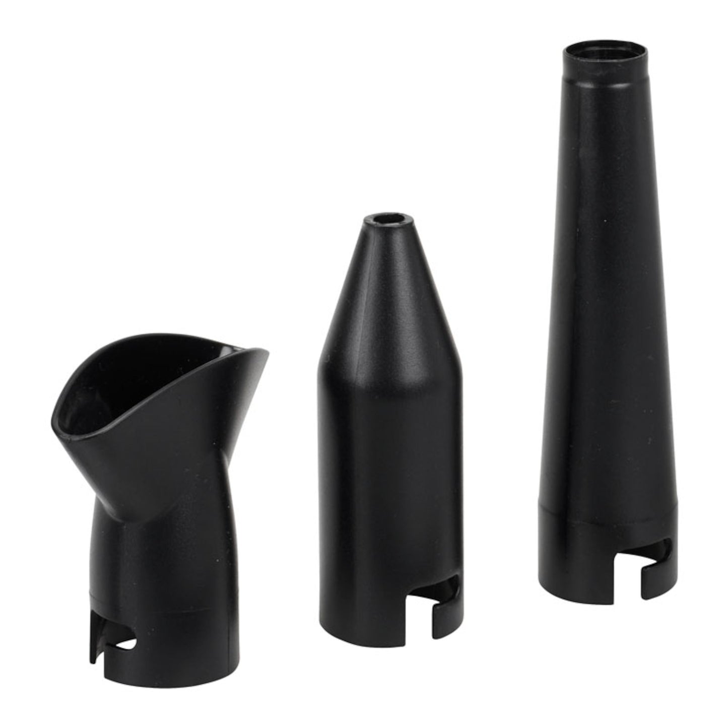 Sæt med tre slags plastføn-dyser: bredt mundstykke, smalt mundstykke og rund konisk adapter til CompuCleaner Xpert.