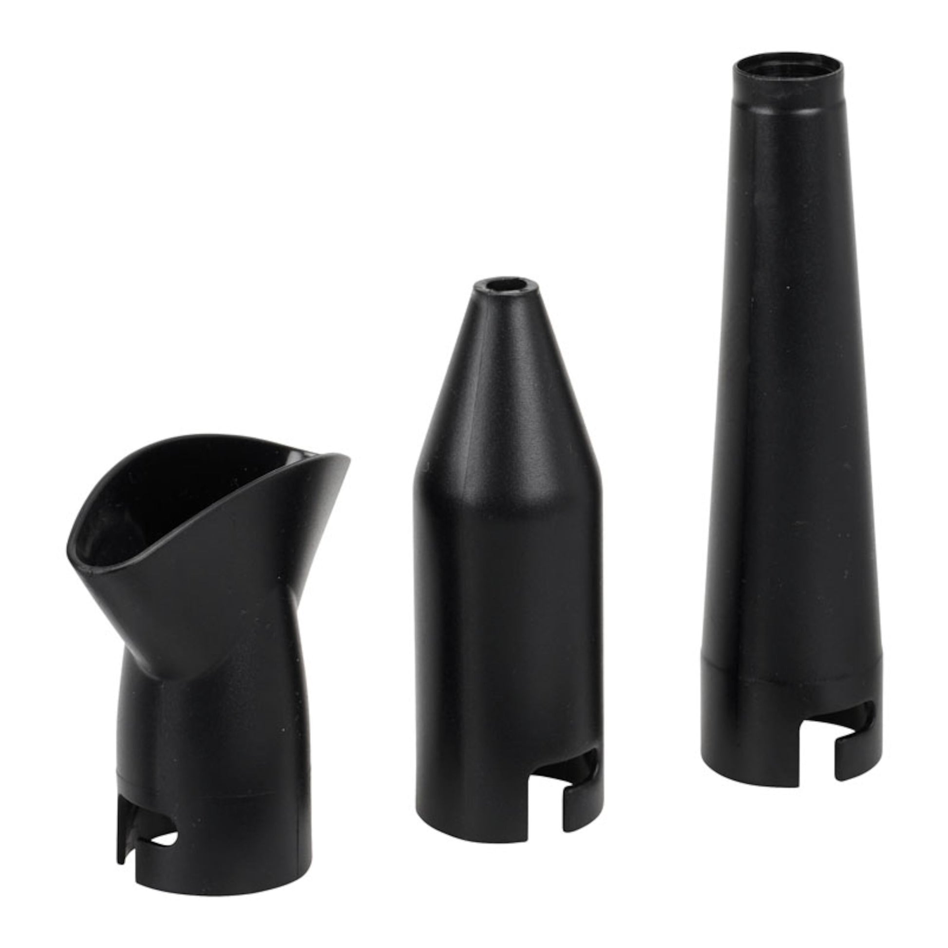 Sæt med tre slags plastføn-dyser: bredt mundstykke, smalt mundstykke og rund konisk adapter til CompuCleaner Xpert.