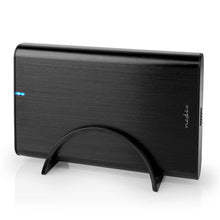 Nedis 3,5" harddiskkabinet USB-C 3.2 Gen 1 sort børstet metal blå LED venstre Nedis logo højre til 3,5" SATA.