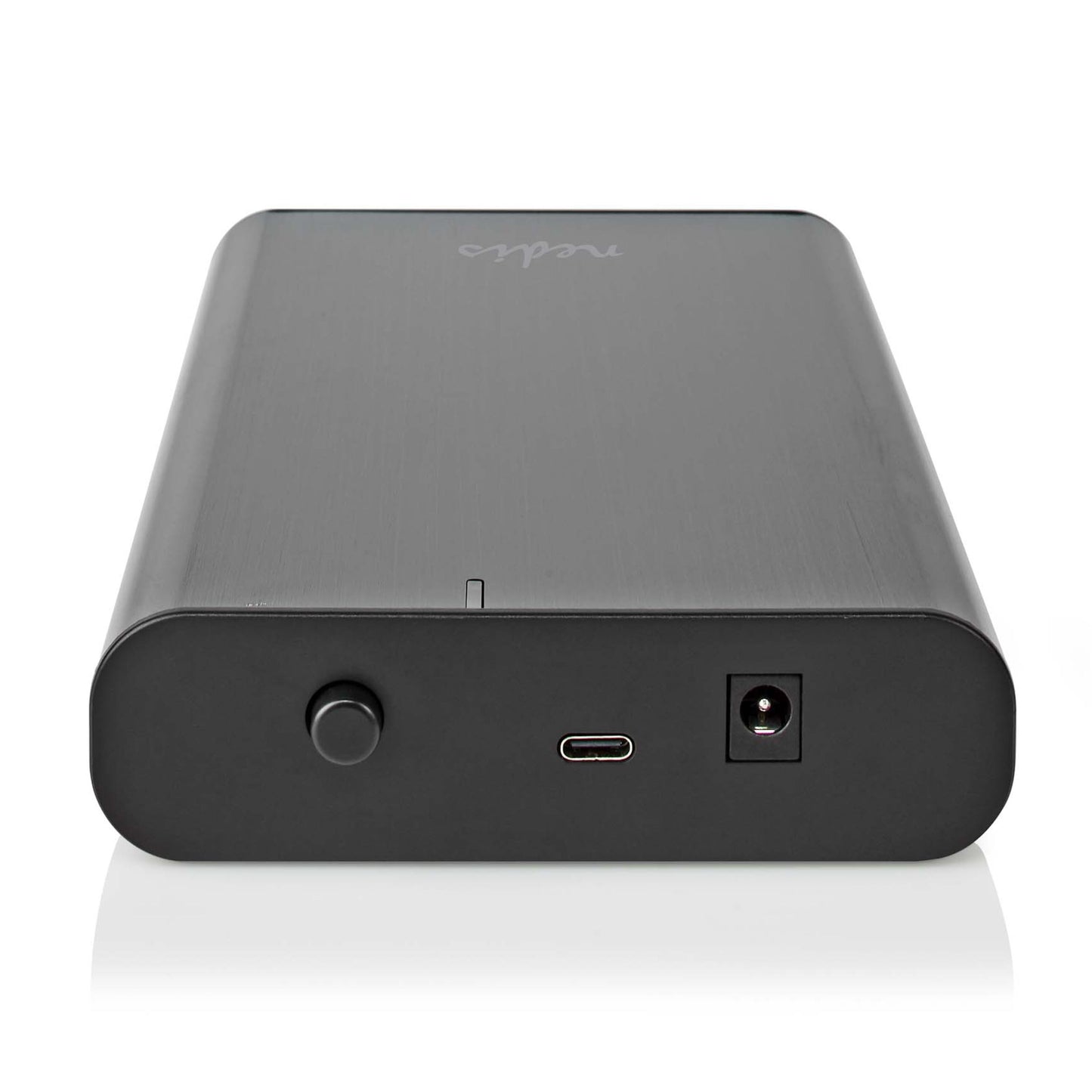Nedis harddiskkabinet sort 3,5" USB-C 3.2 Gen 1 med USB-C port og frontplaceret strømindgang.