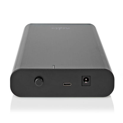 Nedis harddiskkabinet sort 3,5" USB-C 3.2 Gen 1 med USB-C port og frontplaceret strømindgang.