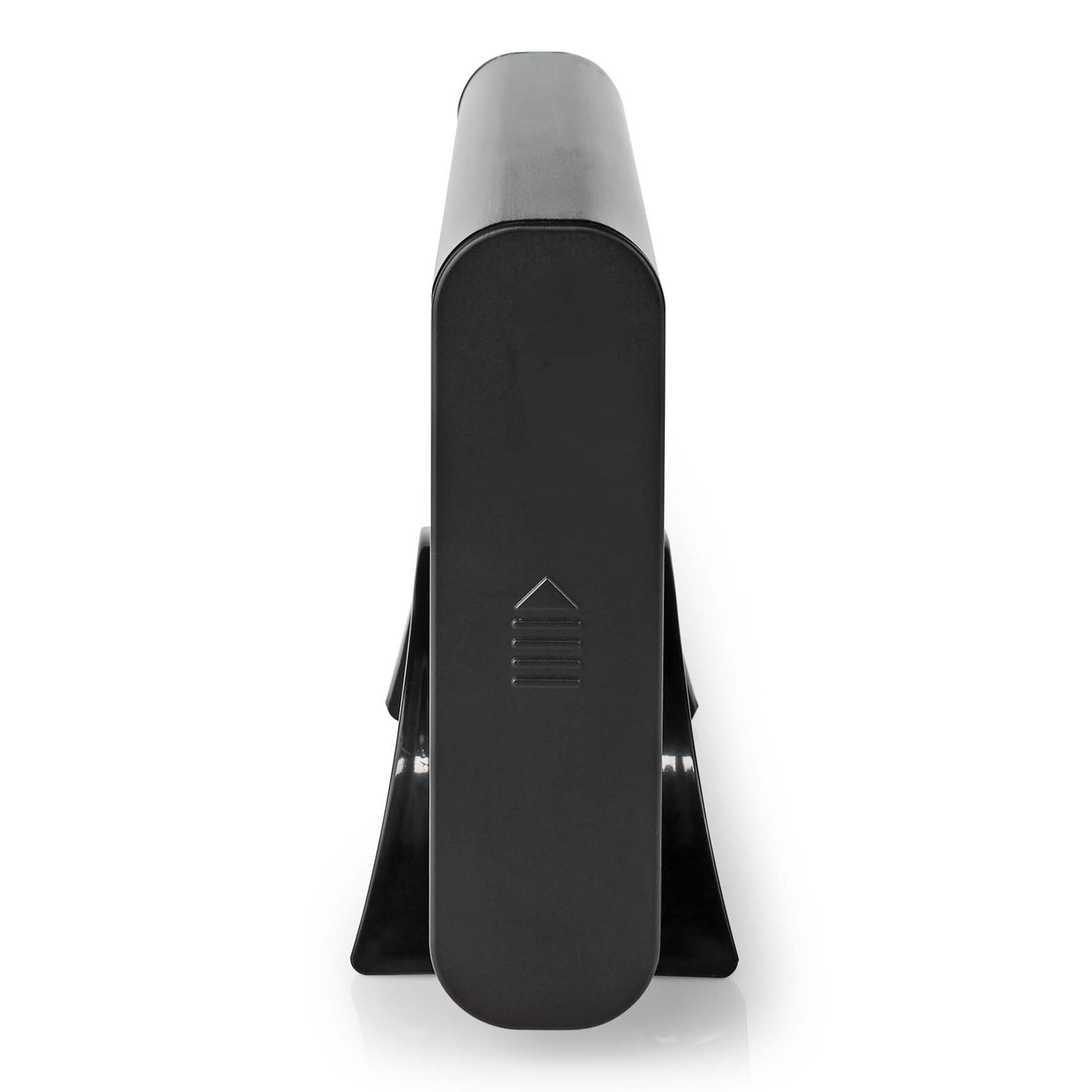 Nedis harddiskkabinet 3,5" USB-C 3.2 Gen 1 sort SATA, står lodret med Nedis-logo og pil øverst.