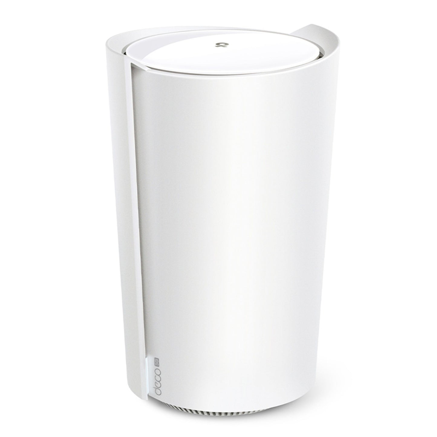 TP-Link Deco X50 5G-router, 3000 Mb/s, Wifi 6, mesh, hvid cylinder med Deco-logo nederst foran.