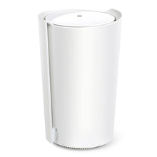 TP-Link Deco X50 5G-router, 3000 Mb/s, Wifi 6, mesh, hvid cylinder med Deco-logo nederst foran.