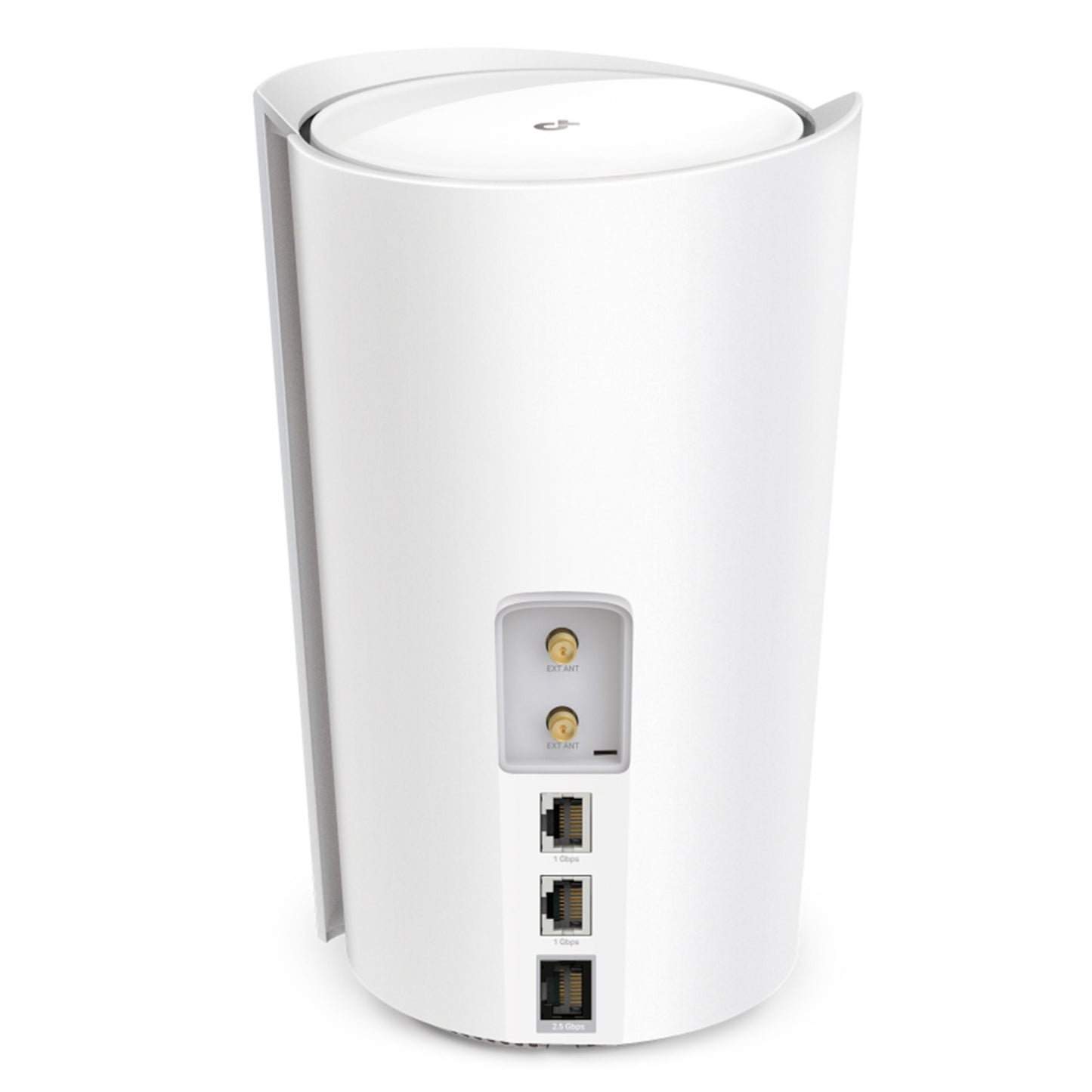 TP-Link Deco X50 hvid 5G-router 3000 Mb/s, WiFi 6, to antenneporte, tre Ethernet-porte, strømindgang bagpå.