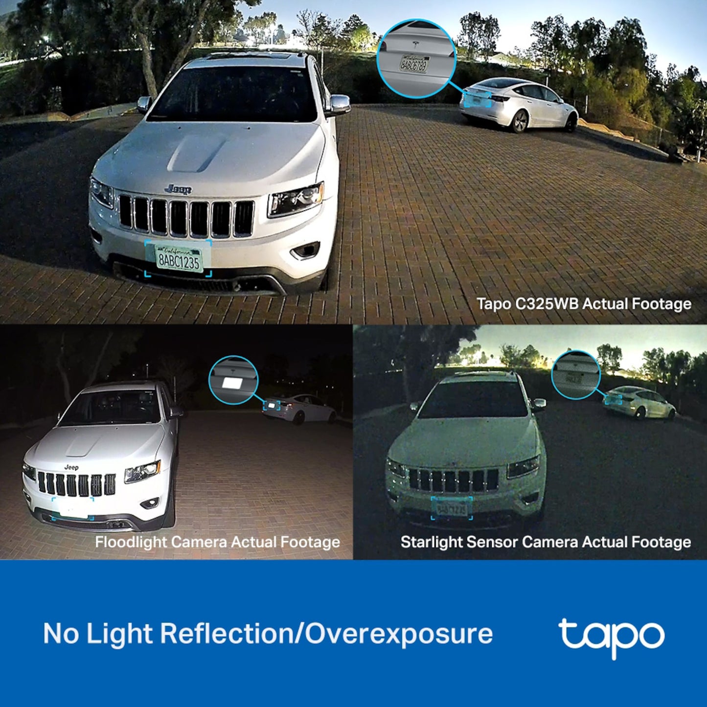 TP-Link Tapo C325WB trådløst kamera 2K QHD ColorPro Night Vision, udendørs, natbillede til biler, synlig nummerplade.