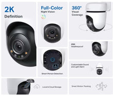 TP-Link Tapo C510W trådløst sikkerhedskamera 2K, fuldfarve nattesyn, 360° dækning, vejrbestandig, persondetektion.