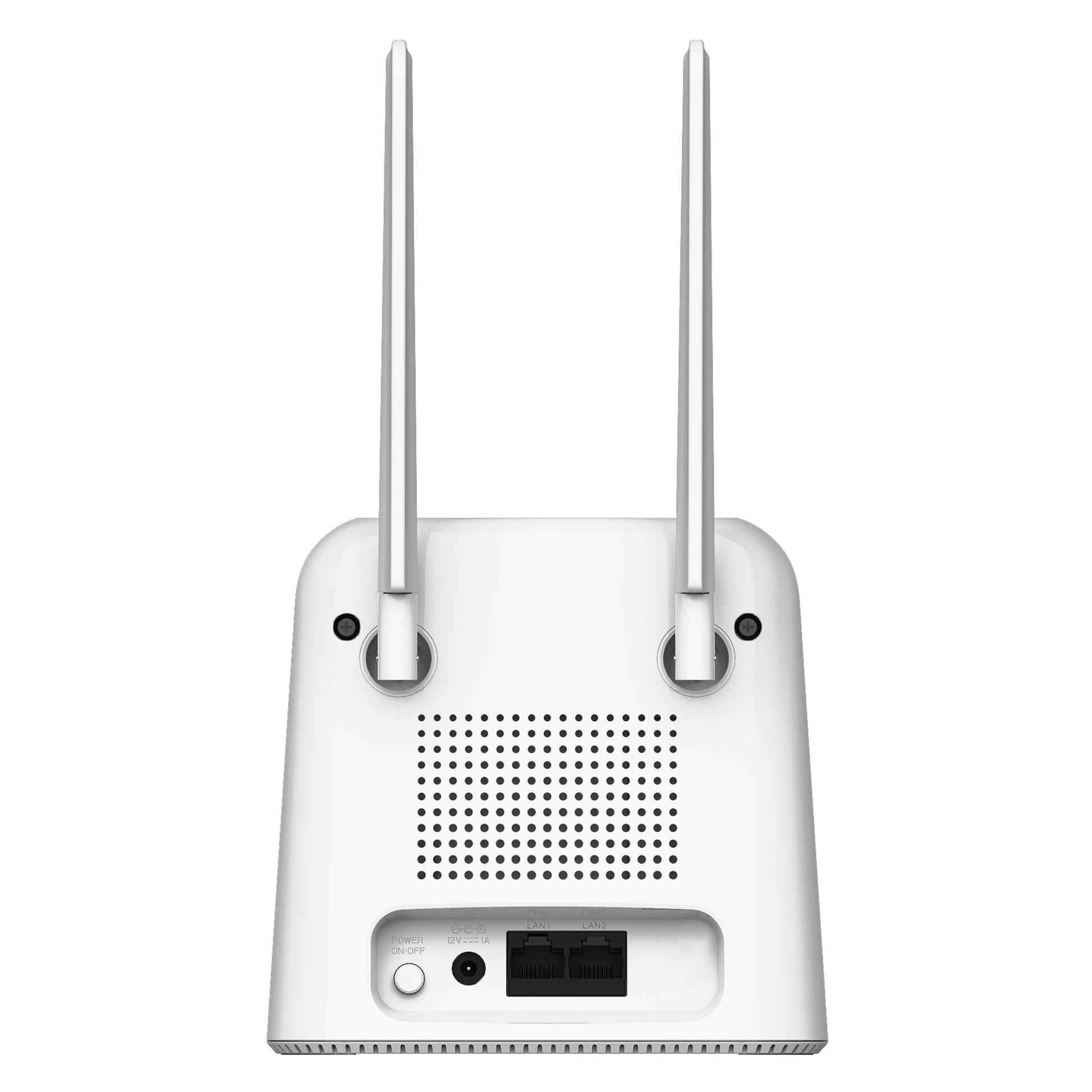 D-Link DWR-960/W 4G+ AC1200 router, sort, to antenner, ventilationshuller, power-, LAN- og WAN-porte bagpå.