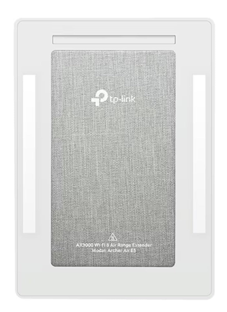 TP-Link Archer Air E5 Wifi 6-repeater AX3000 hvid med grå tekstureret midte, TP-Link-logo foran, rektangulær form.
