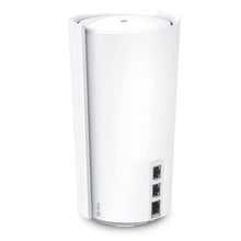 TP-Link Deco XE200 mesh-router AXE11000 1-pak, cylinderformet, 3 Ethernet-porte, tri-band WiFi 6E, strømstik bagpå.