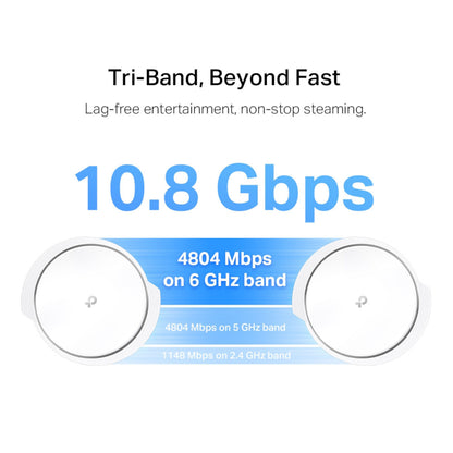 TP-Link Deco XE200 mesh-router WiFi 6E AXE11000 1-pakke tri-band op til 10,8 Gbps 6 GHz 5 GHz 2,4 GHz.