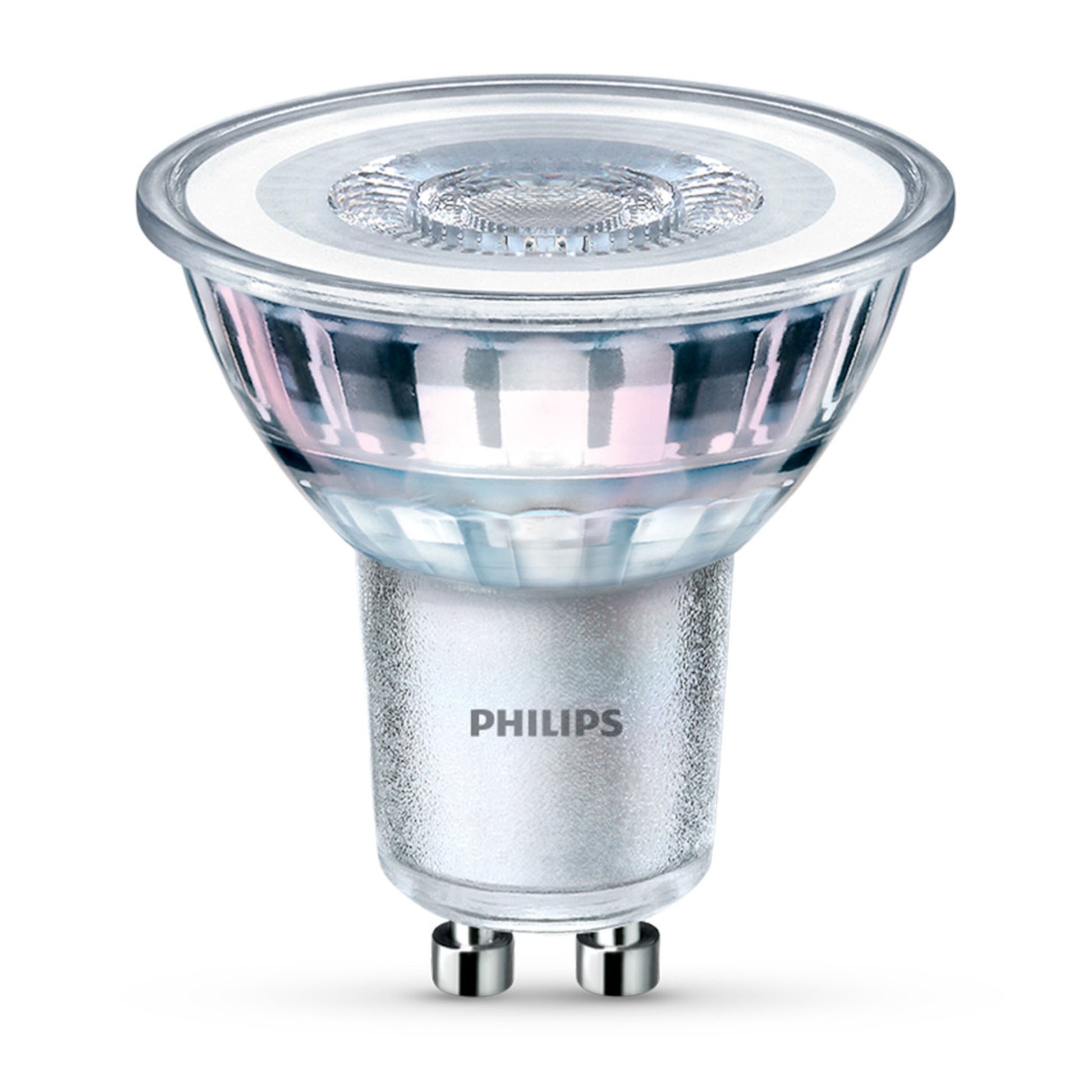 Philips LED-pære GU10 255 lm 3-pak klar spotlight med sølv metallic bund og transparent top, 3 stk.