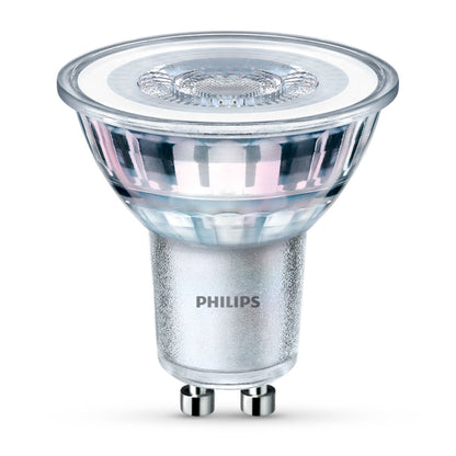 Philips LED-pære GU10 255 lm 3-pak klar spotlight med sølv metallic bund og transparent top, 3 stk.