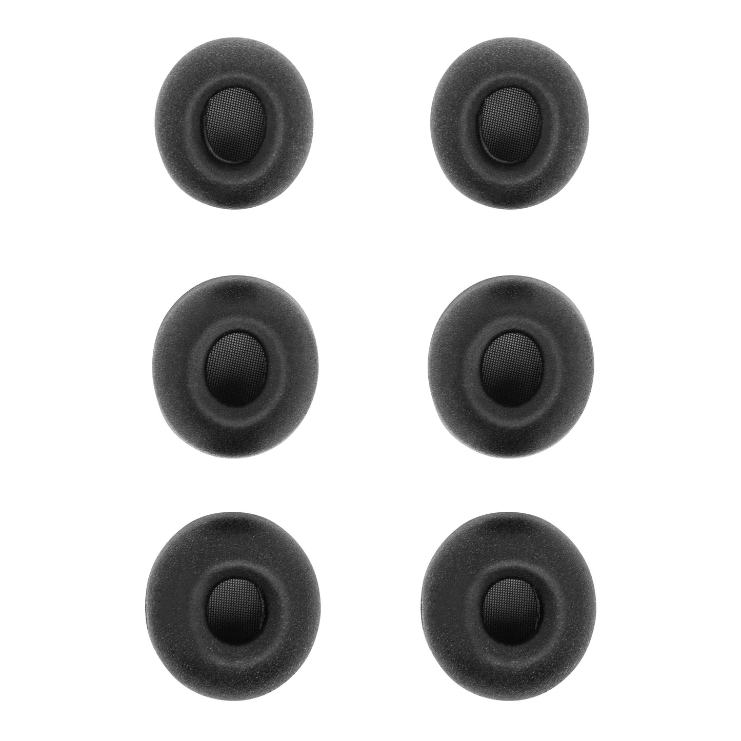 6 slags Memory Foam ørepropper til AirPods Pro Gen 1 og 2, rund form med mesh center.