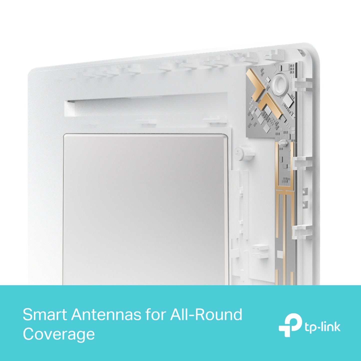 TP-Link Archer Air R5 Trådløs Router AX3000, synligt printkort og TP-Link logo, blå banner med Smart Antennas og AX3000.