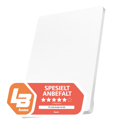 TP-Link Archer Air R5 Trådløs Router AX3000, hvid med orange/hvid label, norsk tekst og fire stjerner.