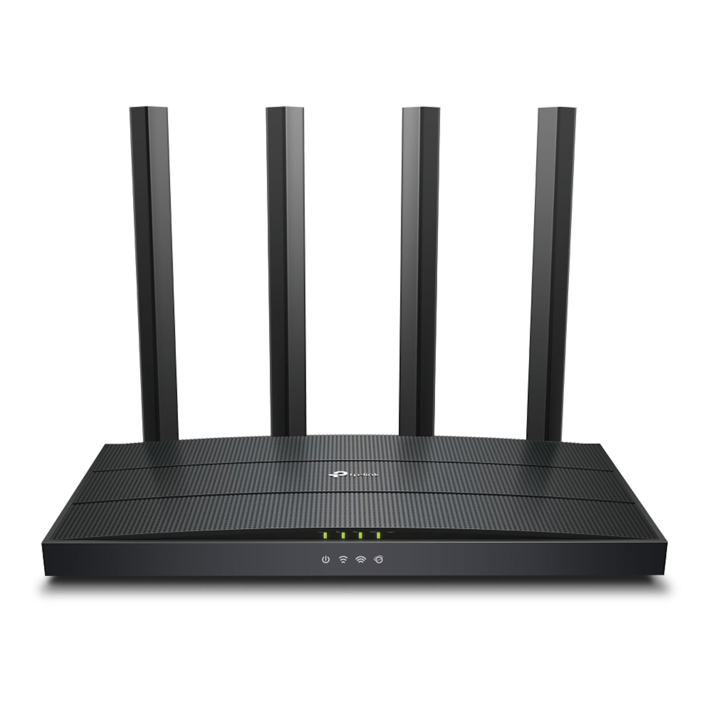 TP-Link Archer AX12 sort trådløs router med fire opretstående antenner og frontindikatorer.