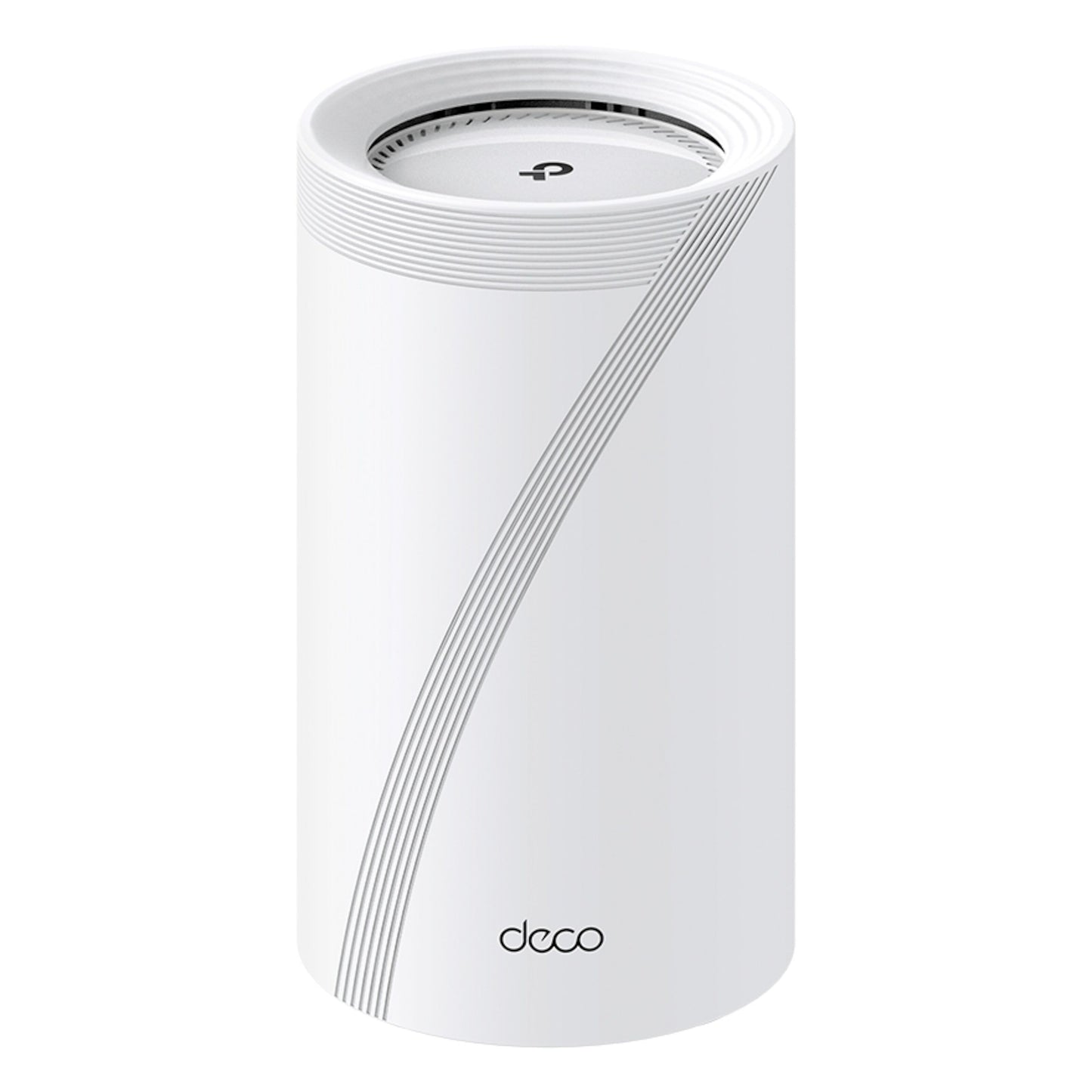 TP-Link Deco BE65 Mesh-router Wifi 7 BE9300 1-pak hvid cylinder med rillet top, diskret P-logo, op til 11 Gb/s.