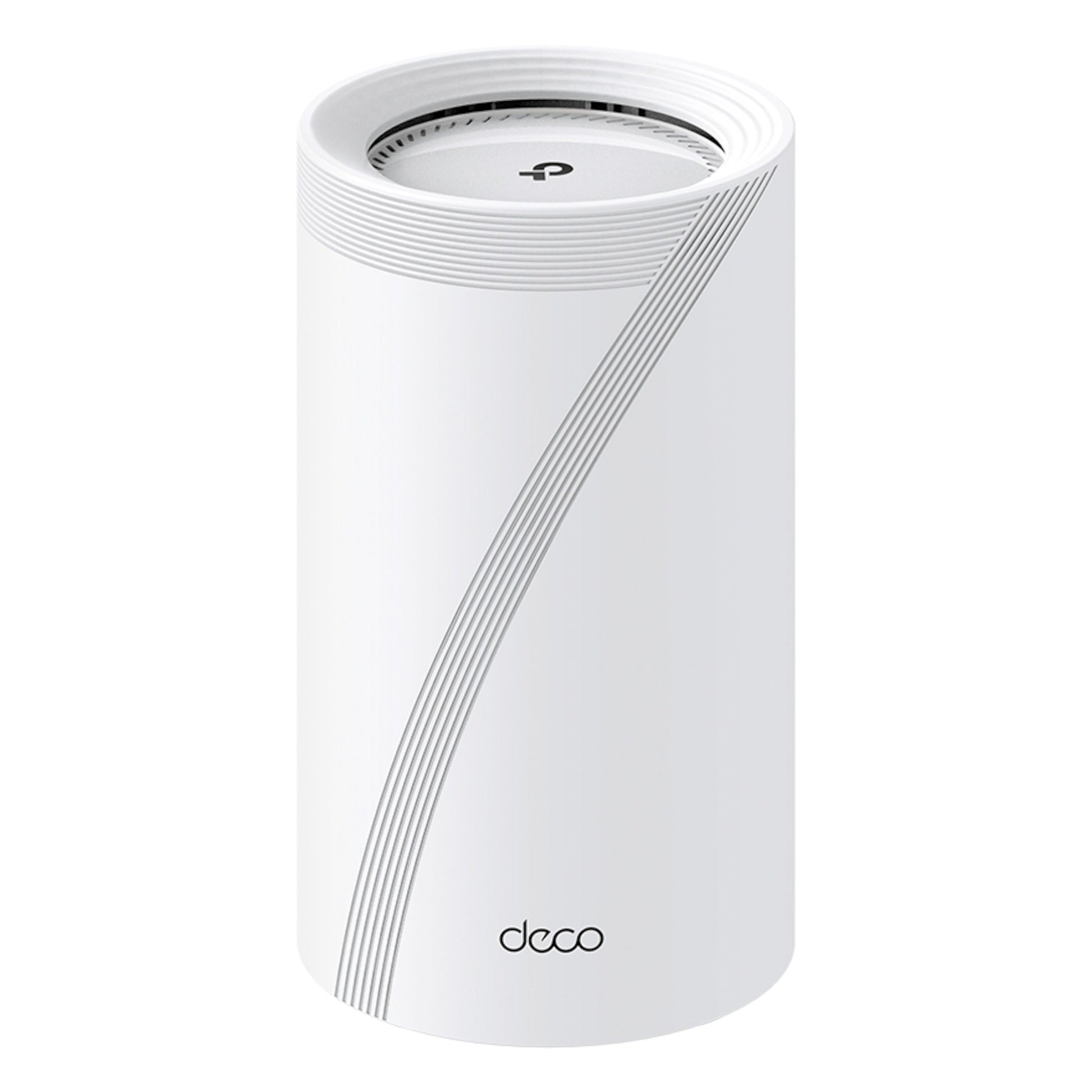 TP-Link Deco BE65 Mesh-router Wifi 7 BE9300 1-pak hvid cylinder med rillet top, diskret P-logo, op til 11 Gb/s.