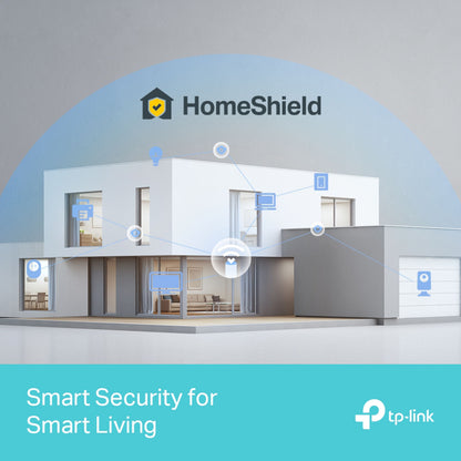 TP-Link Deco BE85 Mesh-router Wifi 7 BE19000, HomeShield sikkerhed, smart home ikoner, TP-Link logo, tekst på billedet.