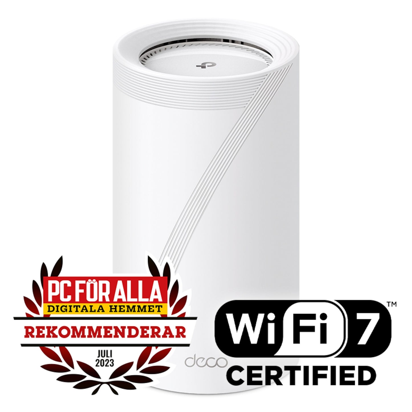 TP-Link Deco BE85 Mesh-router Wifi 7 BE19000 1-pack hvid med WiFi 7 Certified logo.