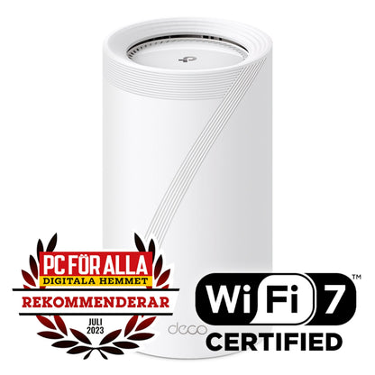 TP-Link Deco BE85 Mesh-router Wifi 7 BE19000 1-pack hvid med WiFi 7 Certified logo.