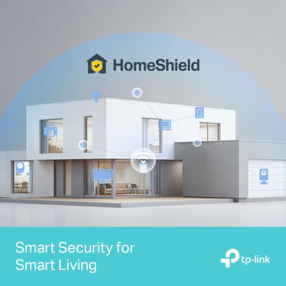 TP-Link Deco BE85 Mesh System Wifi 7 BE19000 2 stk AI-baseret mesh-teknologi HomeShield-logo og Smart Security-tekst.