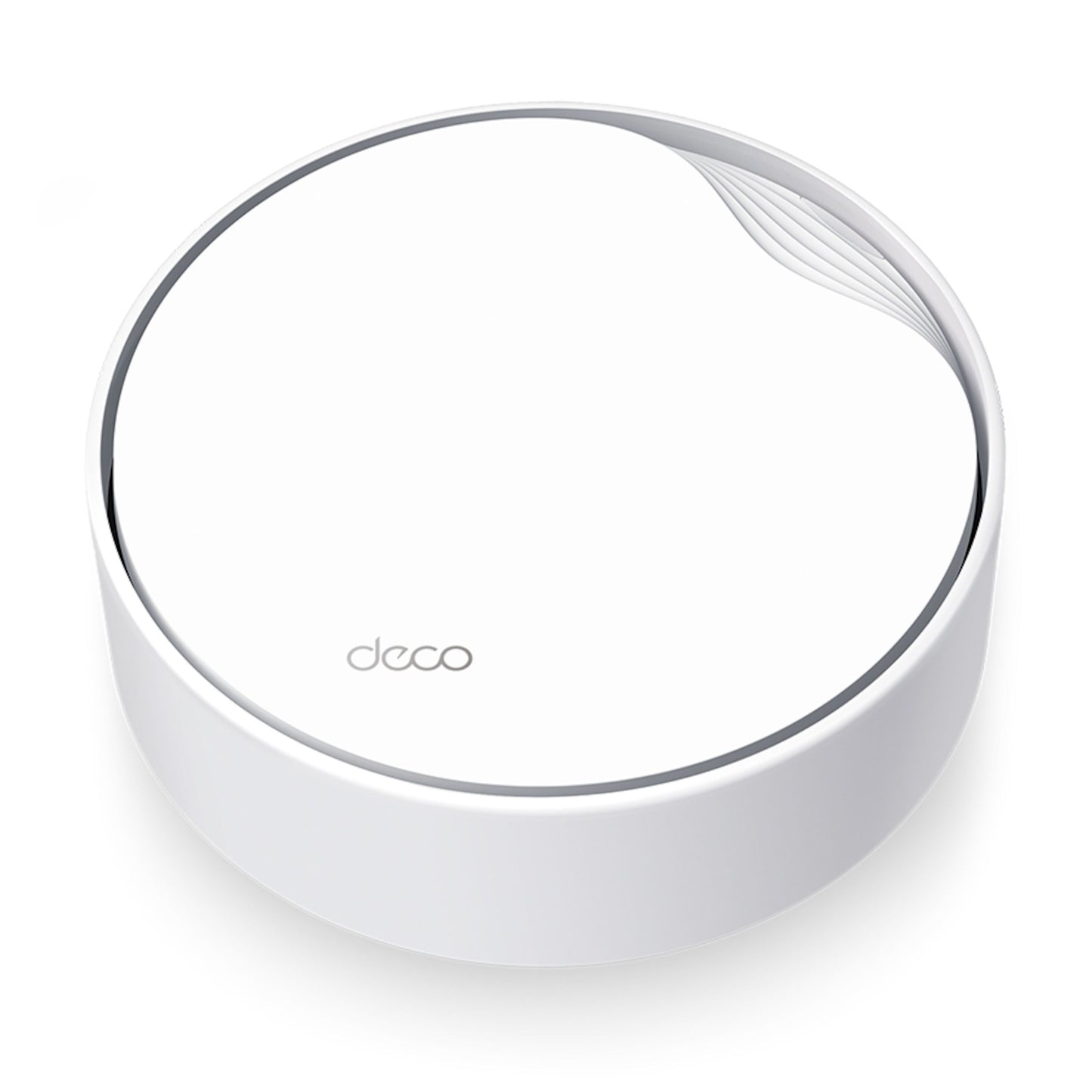 TP-Link Deco X50-PoE AX3000 mesh 1-pk, hvid, rund med "deco" på toppen, diskrete kantriller, WiFi 6.
