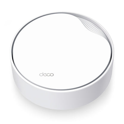 TP-Link Deco X50-PoE AX3000 mesh 1-pk, hvid, rund med "deco" på toppen, diskrete kantriller, WiFi 6.
