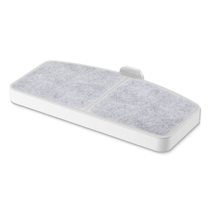 Hvid rektangulær rensepad med to grå mikrofibersektioner til Cleverio Filter til vandautomat 2-pakke.
