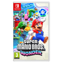 Nintendo Super Mario Bros. Wonder cover med Mario, Luigi, Peach og flere i farverig 2D-verden til Nintendo Switch.