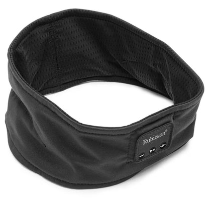 Rubicson Bluetooth sovemaske, sort stof, indbyggede trådløse knapper (3 stk), blød tekstureret foring.