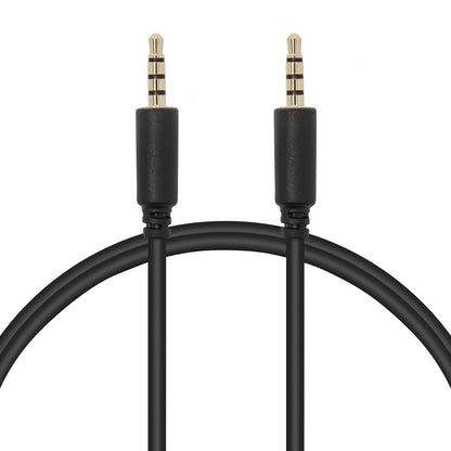 Lydkabel 3,5 mm han-han, 1 meter, sort kabel med to metalspidser og sorte plasthuse.