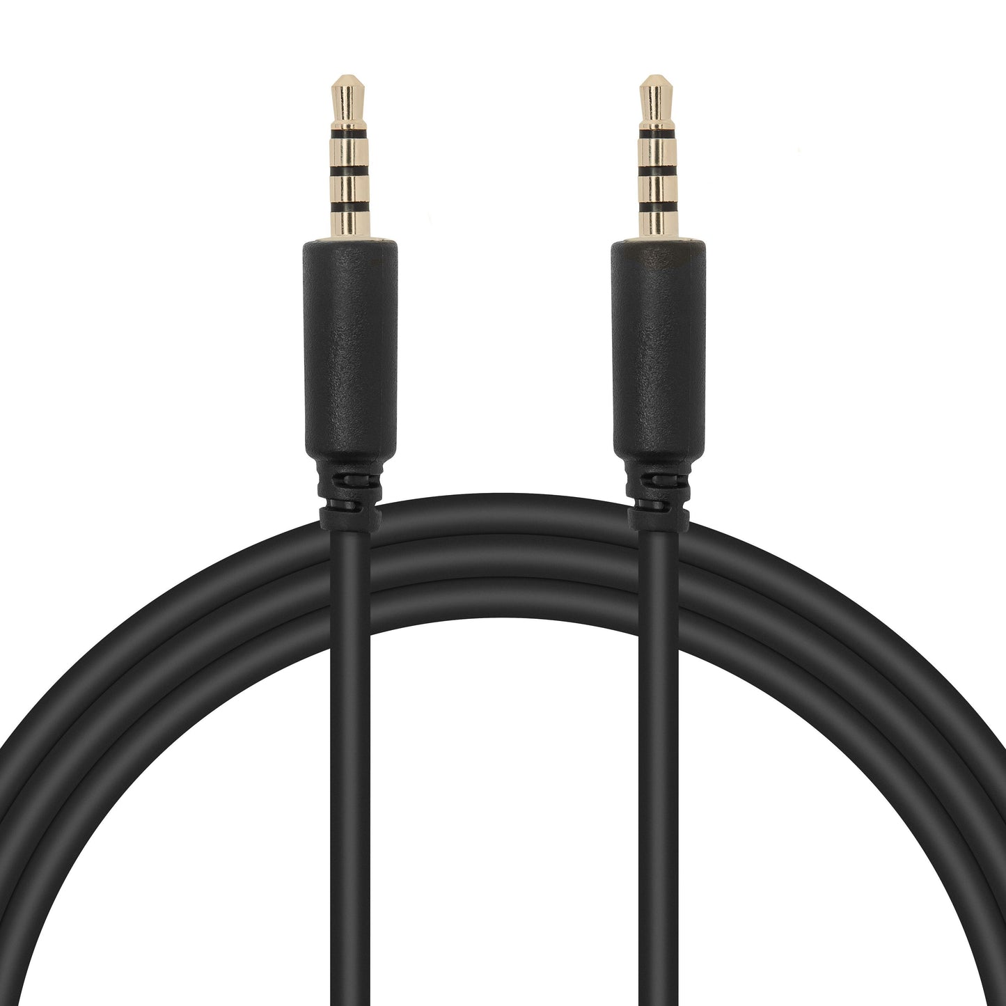 Lydkabel med 3,5 mm stereo han-til-han stik, sort, 2 meter, metalstik med to sorte ringe.