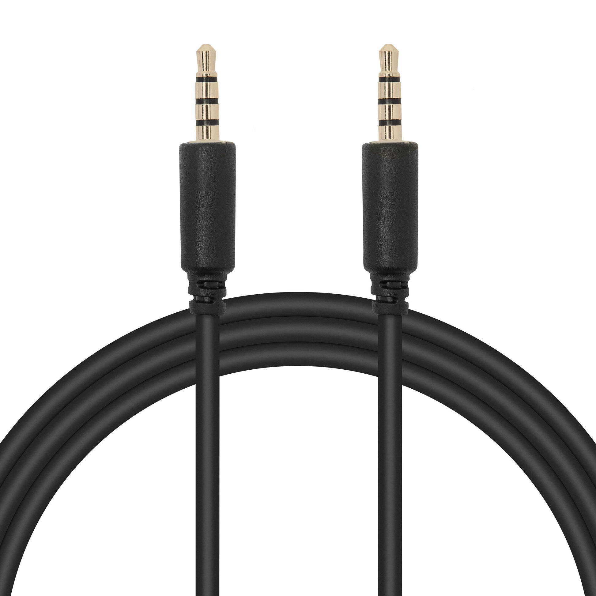 Lydkabel med 3,5 mm stereo han-til-han stik, sort, 2 meter, metalstik med to sorte ringe.