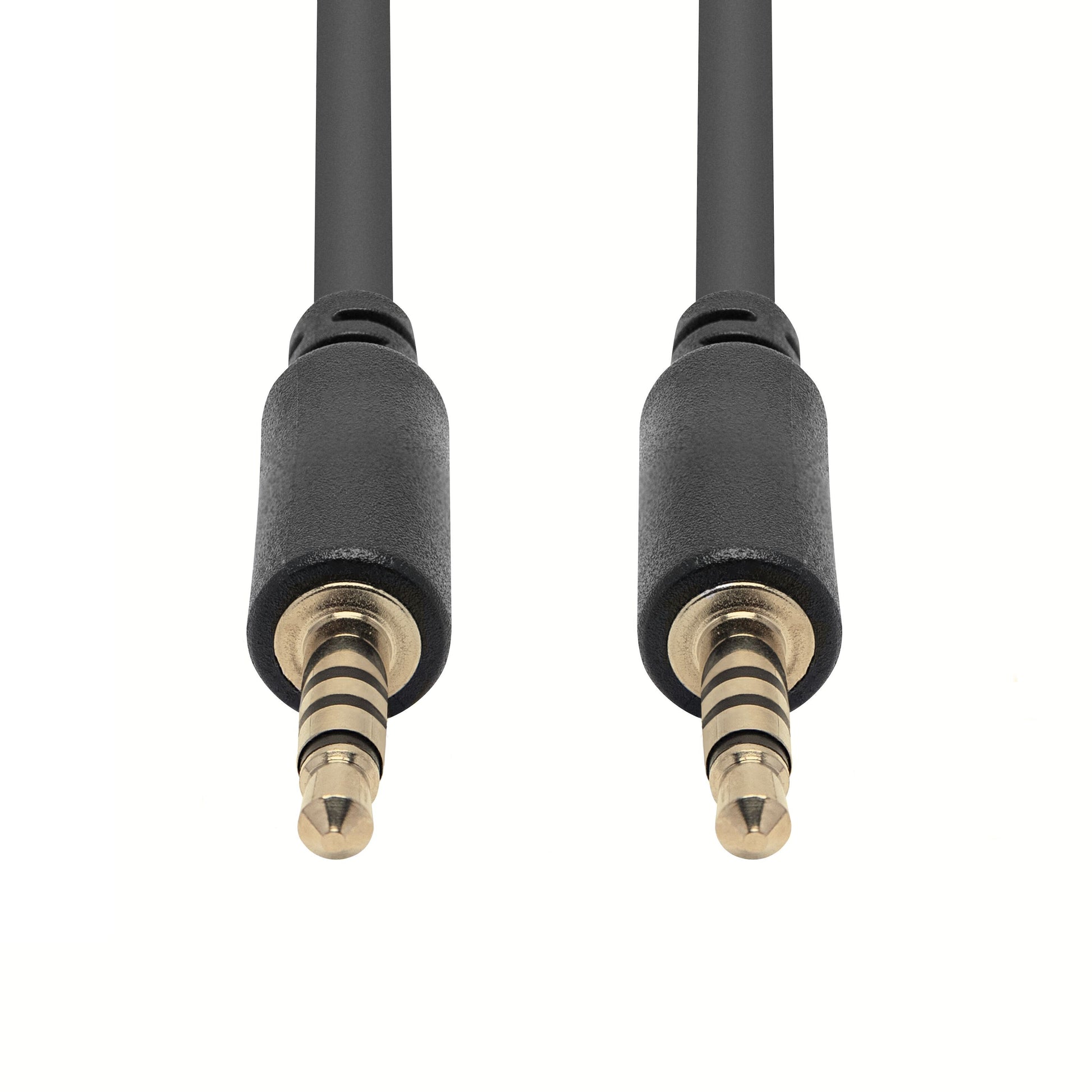 Lydkabel med 3,5 mm stereo og mikrofonstik, guldbelagt, 3 meter, stik vist lodret.
