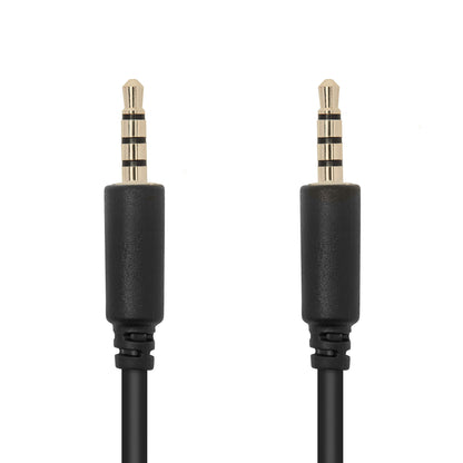 Sort lydkabel 3,5 mm han til han, 3 m, 5 mm tyk, forniklet stik med tre slags ringe til stereo og mikrofon.