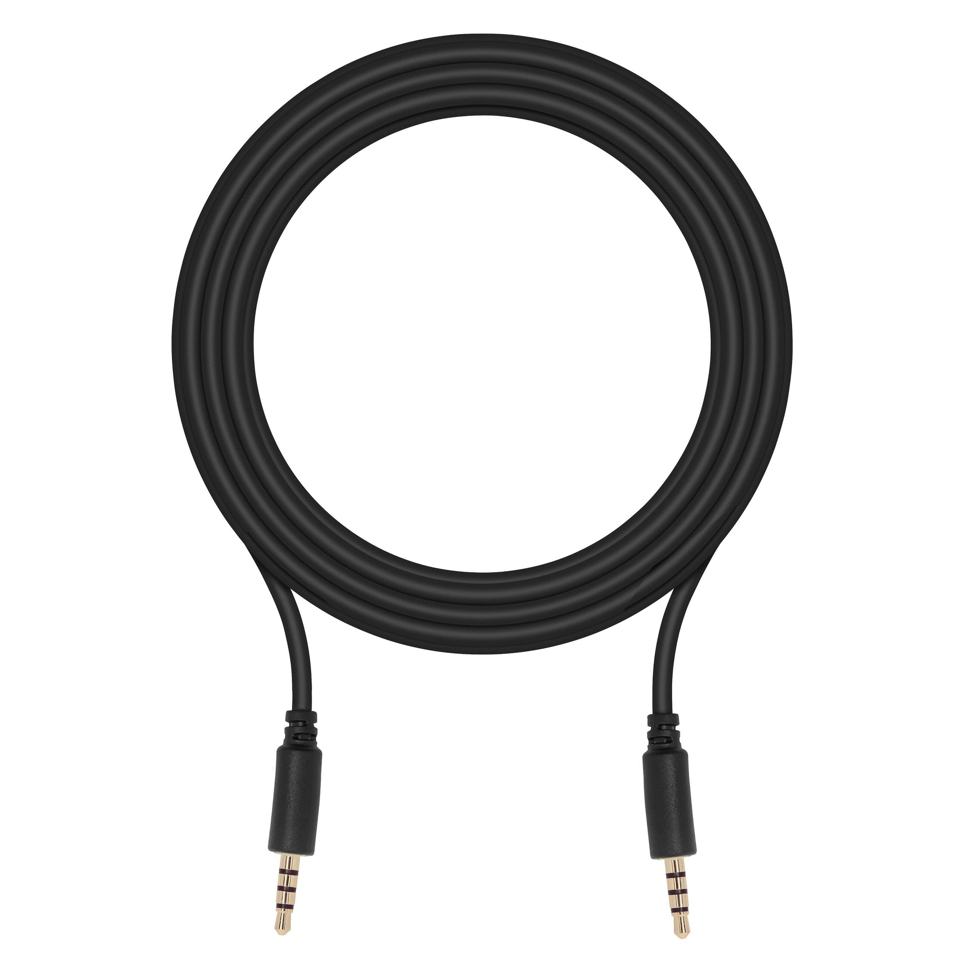 Lydkabel 3,5 mm sort, 3 m, begge ender med synlige hanstik til stereo og mikrofon.