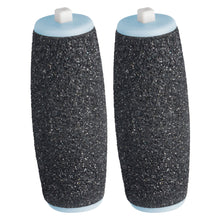 Medisana CR870 fodfil refiller 2 stk sorte, cylindriske slibehoveder med blå bund og hvide ender.