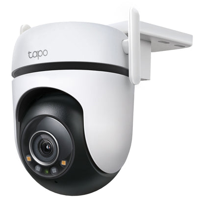 TP-Link Tapo C520WS trådløst overvågningskamera, hvid med sort linse, infrarødt nattesyn, beslag til væg- eller loftmontering.